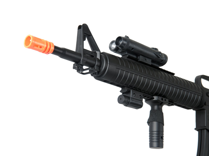 Well Fire M16A3 Spring Powered M4 Rifle w/ Laser, Flashlight, and Vertical Grip (Color: Black)