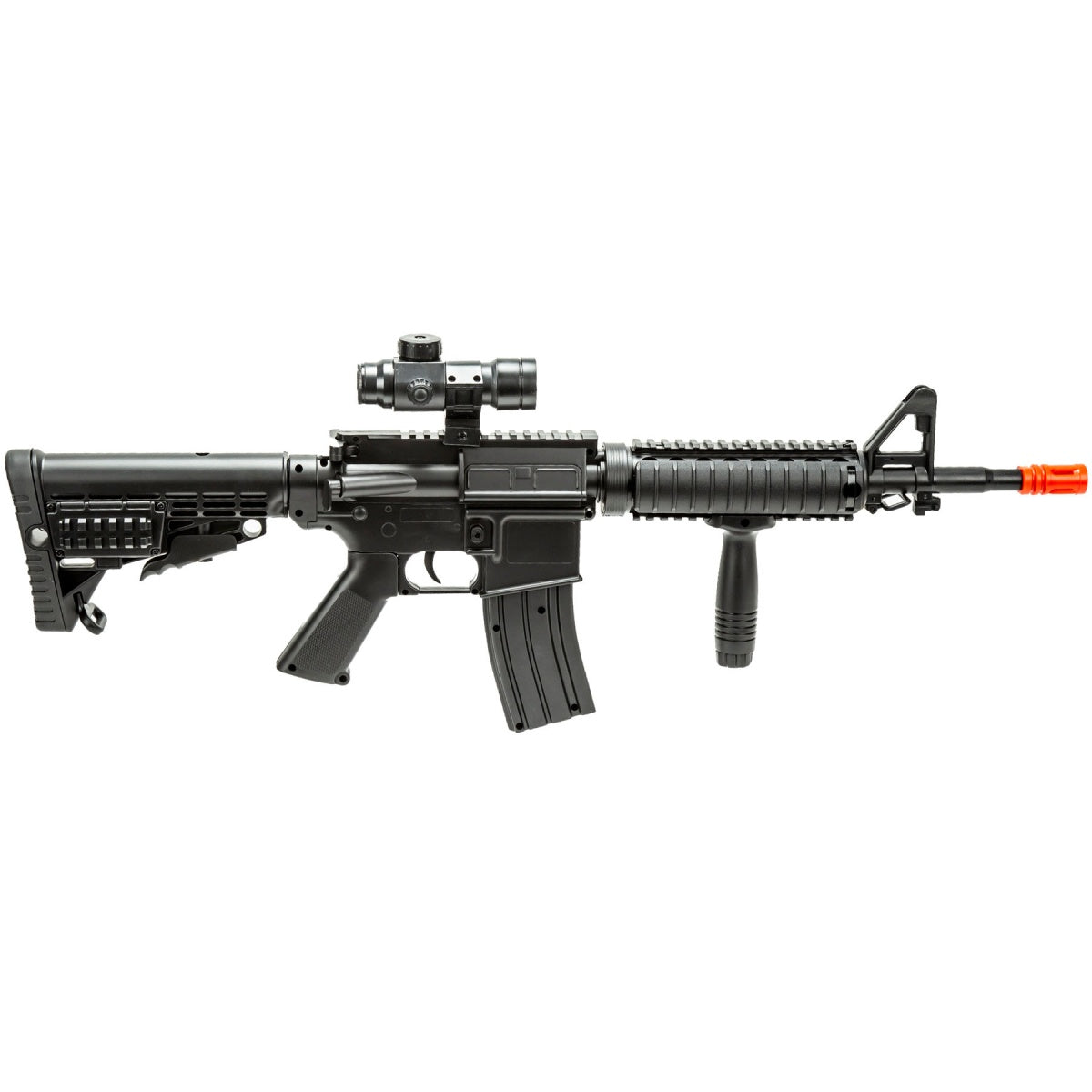 Well Fire Spring Powered Tactical M16A1 w/ Foregrip and Scope (Color: Black)