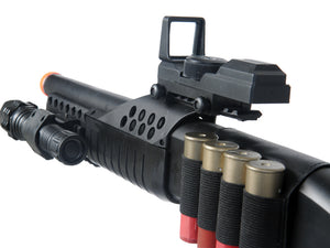 UKARMS M180C2 Spring Shotgun RIS w/ 4 Bullet Shells, Shell Holder, Flashlight, Mock Red Dot Scope, Retractable LE Stock