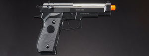 Double Eagle M22 Two Tone Spring Powered Airsoft Pistol w/ Mock Suppressor - (Black)