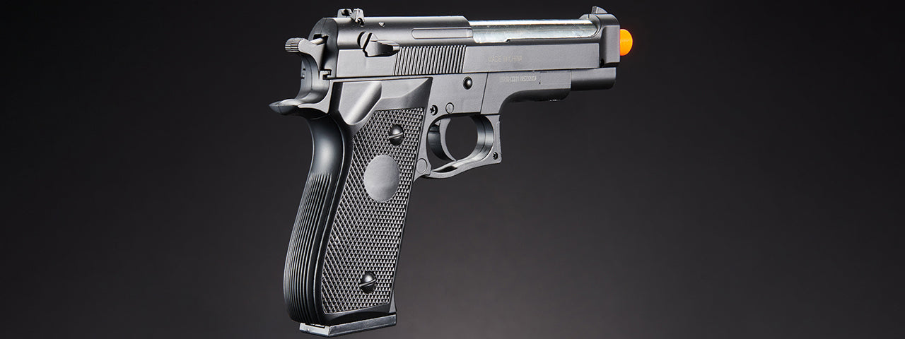 Double Eagle M22 Two Tone Spring Powered Airsoft Pistol w/ Mock Suppressor - (Black)