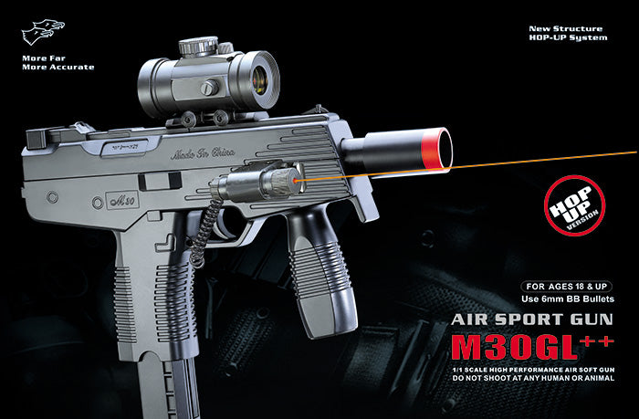 DOUBLE EAGLE AIRSOFT SPRING UZI PISTOL WITH LASER AND SCOPE - BLACK