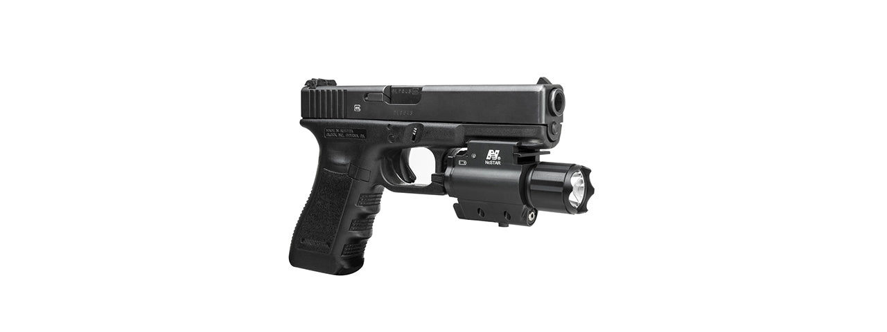 NCSTAR LED FLASHLIGHT AND INTEGRATED RED LASER COMBO UNIT W/ QD MOUNT