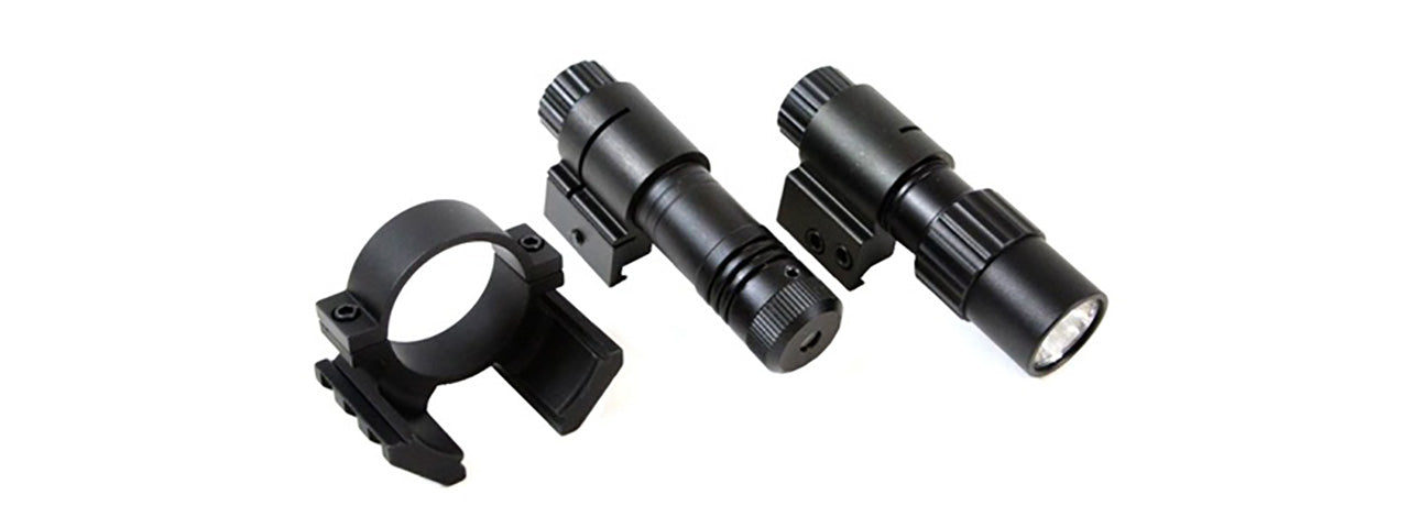 NCSTAR DOUBLE SCOPE RAIL ADAPTER W/ GREEN LASER & LED FLASHLIGHT COMBO