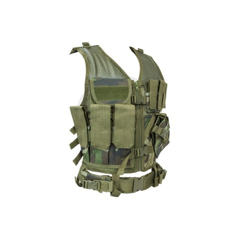 NcStar Military Cross Draw Vest w/ Integrated Holster - (Woodland Camo/XL-2XL)