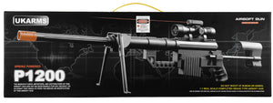 UK Arms P1200 M200 Airsoft Spring Sniper Rifle w/ Scope, Bipod, and Laser (Color: Black)