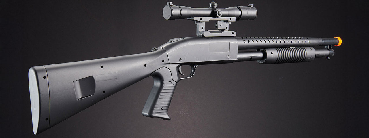 UK Arms P799A Pump Action Airsoft Spring Shotgun w/ Laser & Scope (Color: Black)