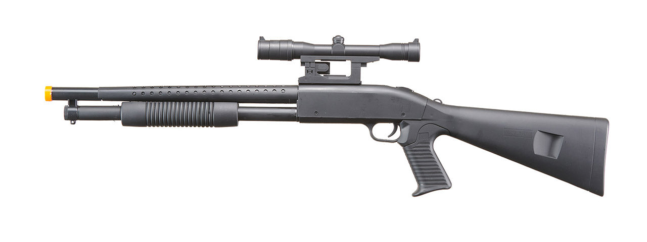 UK Arms P799A Pump Action Airsoft Spring Shotgun w/ Laser & Scope (Color: Black)