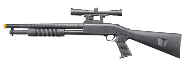 UK Arms P799A Pump Action Airsoft Spring Shotgun w/ Laser & Scope (Color: Black)