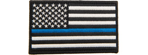 Embroidered Forward US Flag Patch w/ Blue Line (Color: Black)
