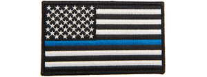 Embroidered Forward US Flag Patch w/ Blue Line (Color: Black)