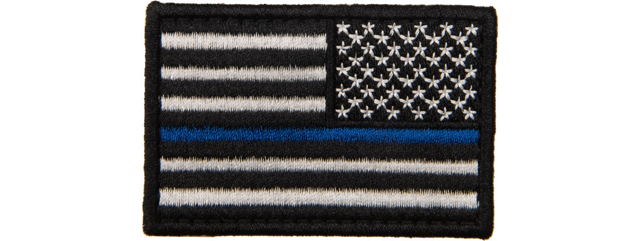 Embroidered Reverse US Flag Patch w/ Blue Line (Color: Black)