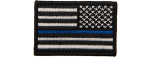 Embroidered Reverse US Flag Patch w/ Blue Line (Color: Black)