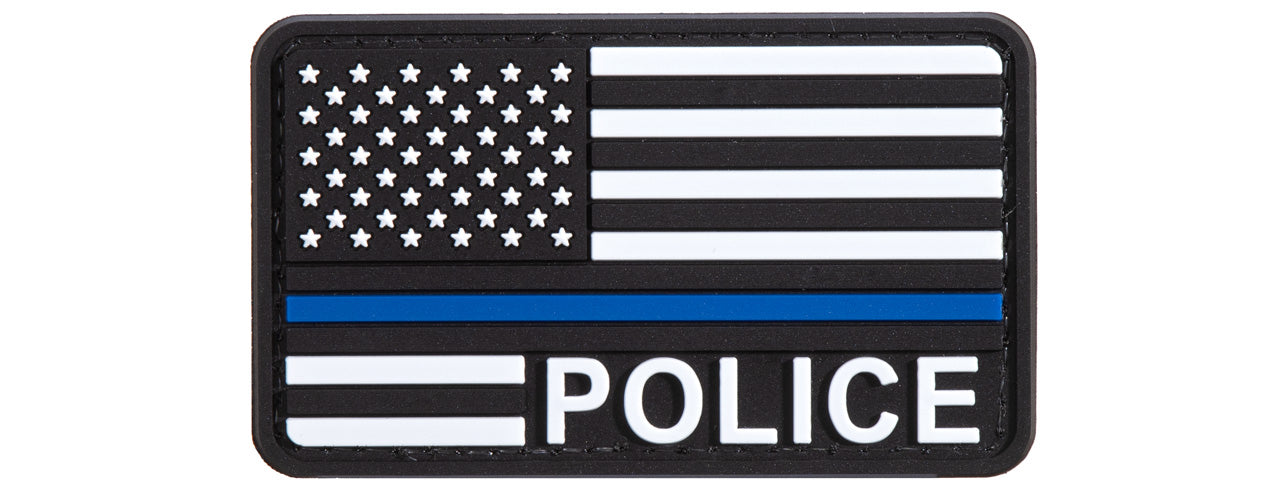 US Flag with Police Blue Line PVC Patch (Color: Black / White / Blue)