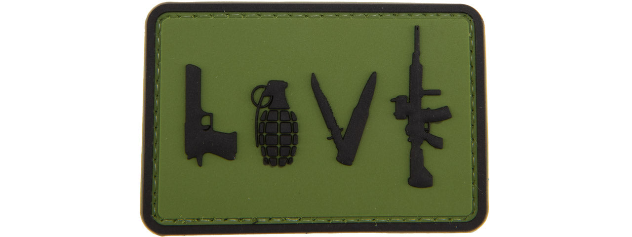 Love-Pistol, Grenade, Knife, Rifle PVC Patch (Color: OD Green)
