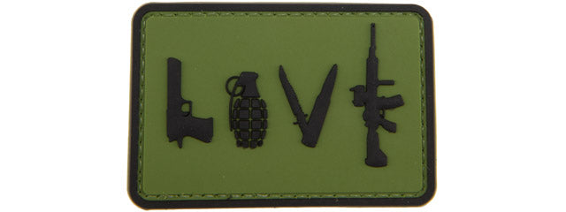 Love-Pistol, Grenade, Knife, Rifle PVC Patch (Color: OD Green)