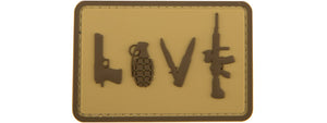 Love-Pistol, Grenade, Knife, Rifle PVC Patch (Color: Coyote Tan)