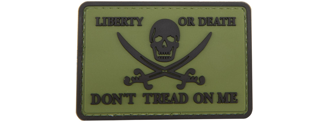 Pirate Skull Liberty or Death, Don't Tread On Me PVC Patch (Color: Green)