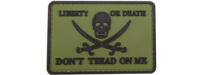 Pirate Skull Liberty or Death, Don't Tread On Me PVC Patch (Color: Green)