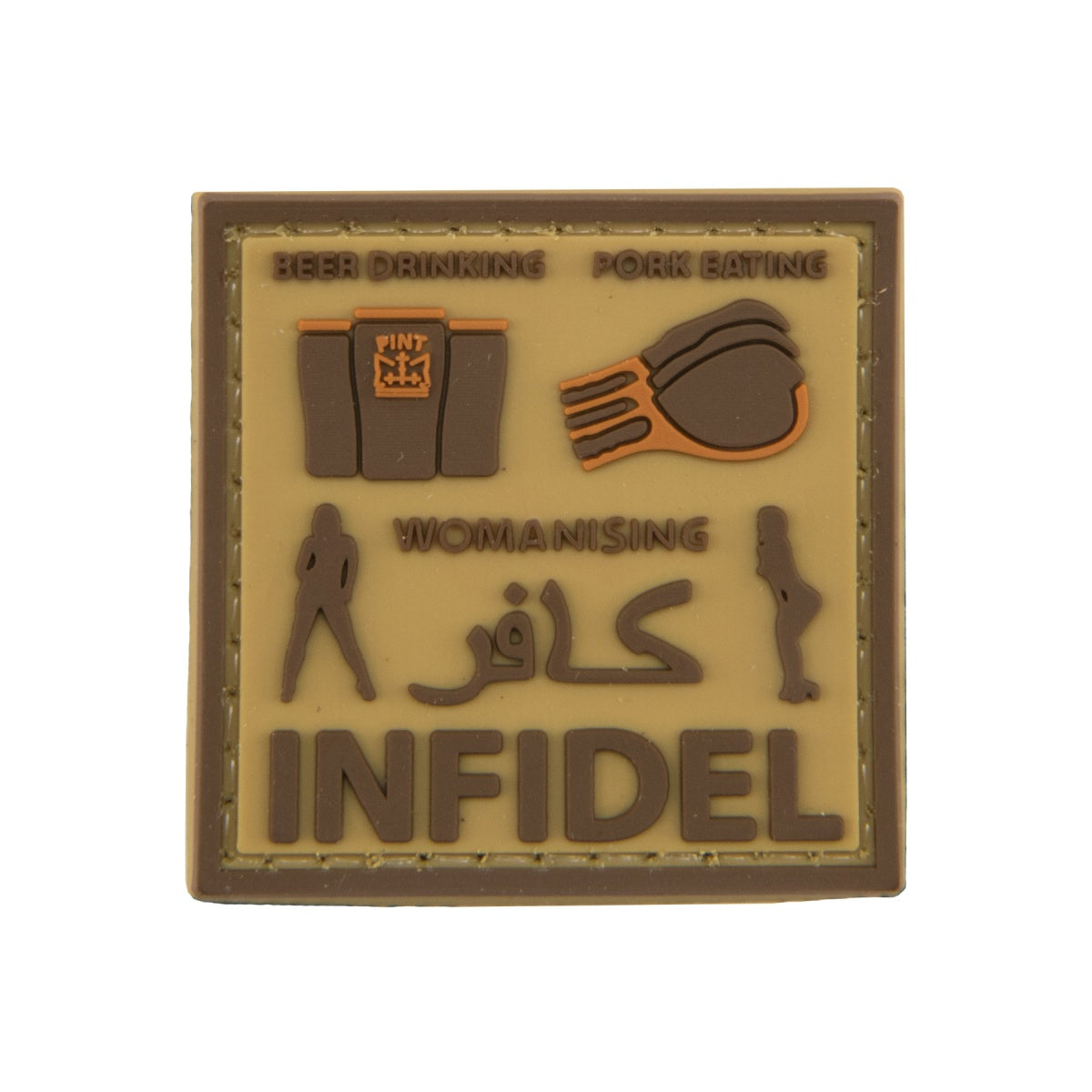 "Beer Drinking, Pork Eating, Womanising" PVC Patch (Color: Coyote Tan)