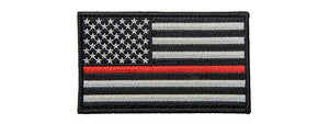 Large Embroidered Forward US Flag Patch w/ Red Line (Color: Black and White)