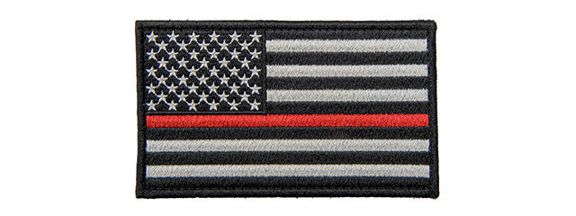 Large Embroidered Forward US Flag Patch w/ Red Line (Color: Black and White)