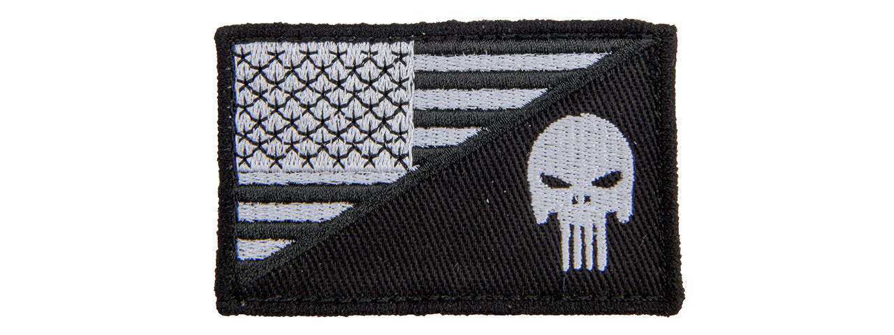 Embroidered US Swat Flag with Punisher Patch (Color: Black and White)