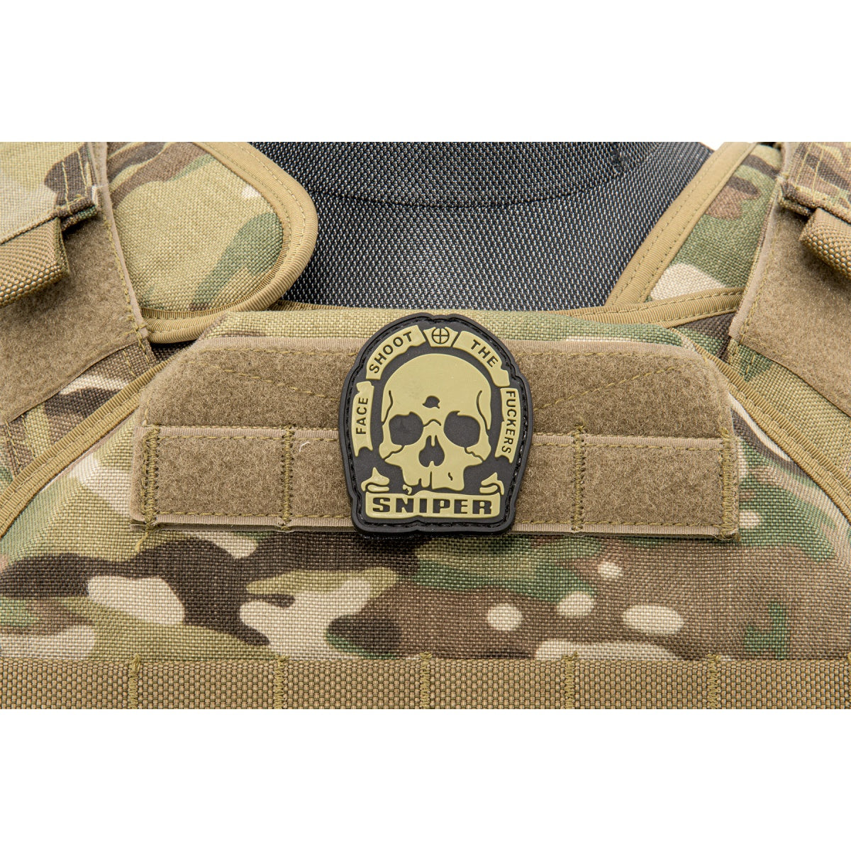 "Face Shoot the Fuckers" PVC Patch (Color: Tan)