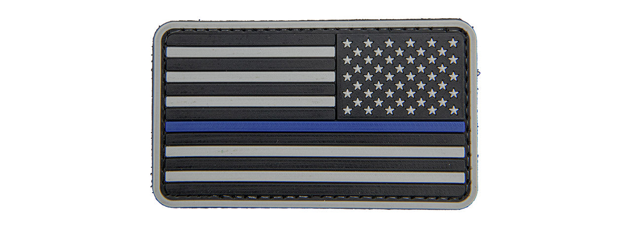 US Flag Reverse PVC Patch w/ Blue Stripe (Color: Black and Light Gray)