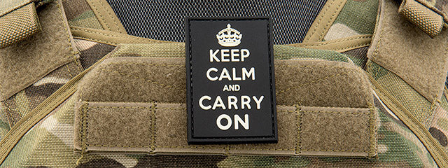 Keep Calm and Carry On PVC Patch (Color: Black)
