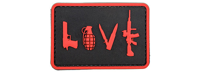 Love-Pistol, Grenade, Knife, Rifle PVC Patch (Color: Red)