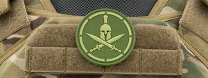 Spartan Helmet Crossed Swords PVC Patch (Color: OD Green)