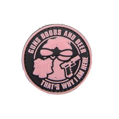 "Guns, Boobs, and Beer, That's Why I AM Here" PVC Patch (Color: Black and Pink)