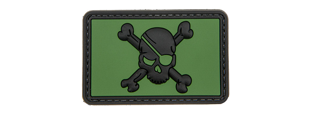 Pirate Skull with Cross Bones PVC Patch (Color: Forest Green)