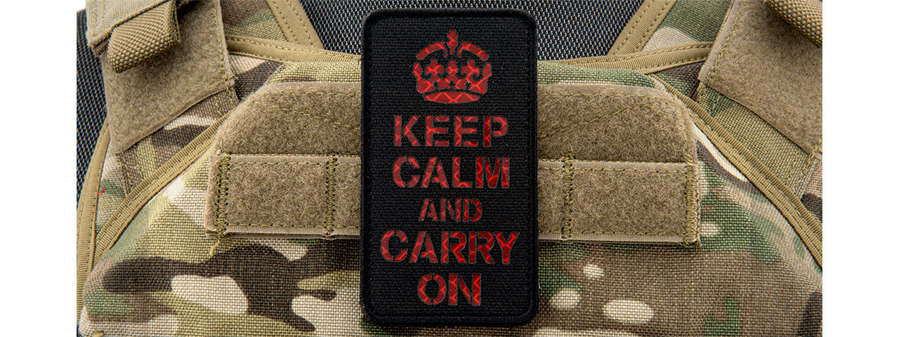 Reflective Keep Calm and Carry on Patch (Color: Black and Red)