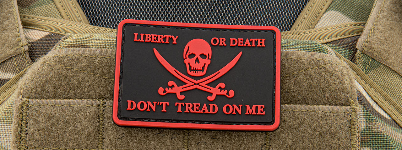 Pirate Skull Liberty or Death, Don't Tread On Me PVC Patch (Color: Red)