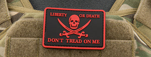 Pirate Skull Liberty or Death, Don't Tread On Me PVC Patch (Color: Red)