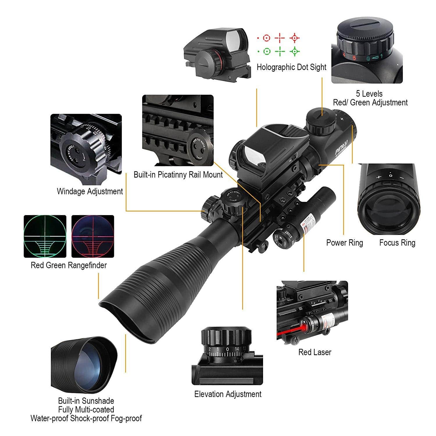 Pinty Nova 3-in-1 4-12x50 SFP Rifle Scope Combo