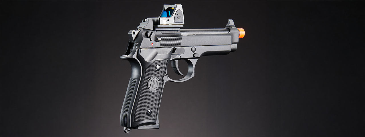 KLI KL92 Optic Ready 6mm Dual Power CO2 Gas Blowback Airsoft Pistol Red Dot Combo - (Black)