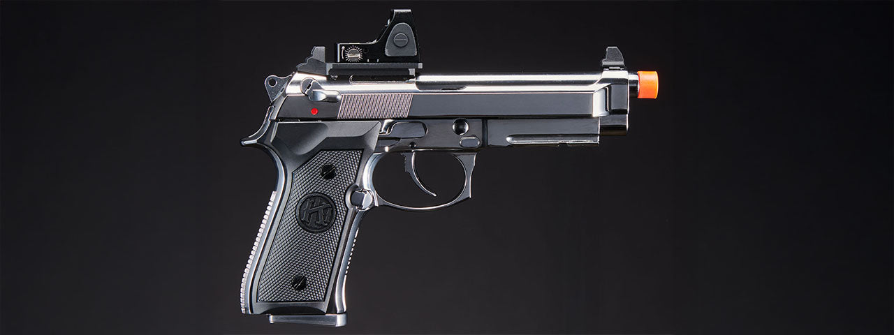 KLI KL-92 AI Optic Ready Silver Version 6mm Dual Power CO2/Gas Blowback Airsoft Pistol Red Dot Combo - (Silver)