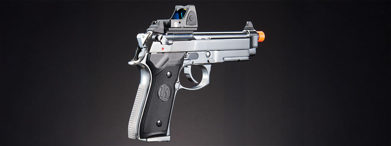 KLI KL-92 AI Optic Ready Silver Version 6mm Dual Power CO2/Gas Blowback Airsoft Pistol Red Dot Combo - (Silver)