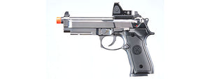 KLI KL-92 AI Optic Ready Silver Version 6mm Dual Power CO2/Gas Blowback Airsoft Pistol Red Dot Combo - (Silver)