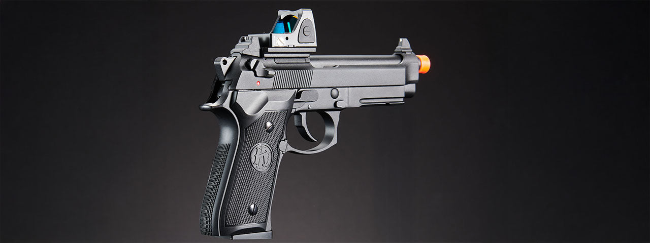 KLI KL-92 AI Optic Ready 6mm Dual Power CO2/Gas Blowback Airsoft Pistol Red Dot Combo - (Black)