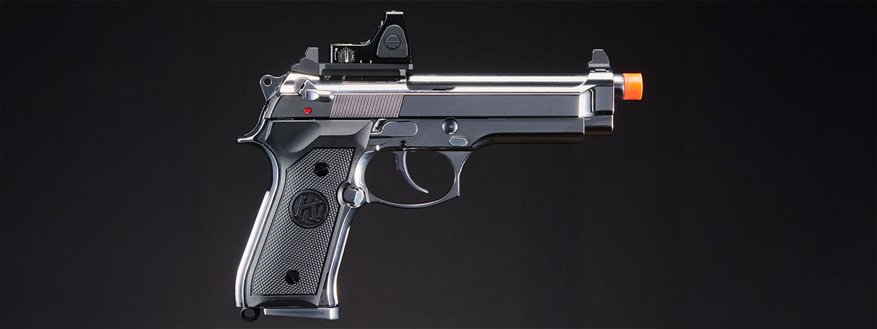 KLI KL-92 Platinum 6mm Dual Power CO2/Gas Blowback Airsoft Pistol Red Dot Combo - (Platinum)