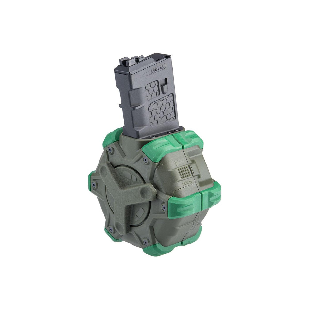 WE-Tech Drum Magazine for WE Open Bolt M4 Gas Blowback Airsoft Pistols (Color: OD Green)
