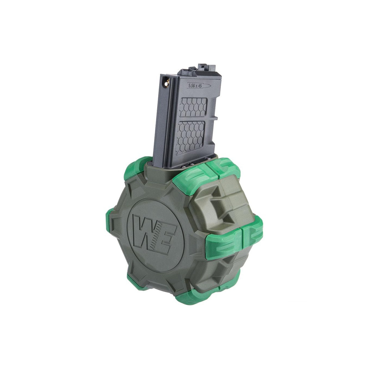 WE-Tech Drum Magazine for WE Open Bolt M4 Gas Blowback Airsoft Pistols (Color: OD Green)