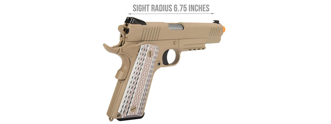 WE Tech Full Metal 1911 M45A1 Gas Blowback Airsoft Pistol (TAN)