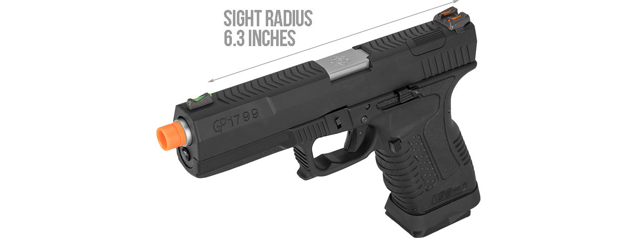 WE Tech GP1799 T1 Gas Blowback Airsoft Pistol (BLACK / SILVER BARREL)