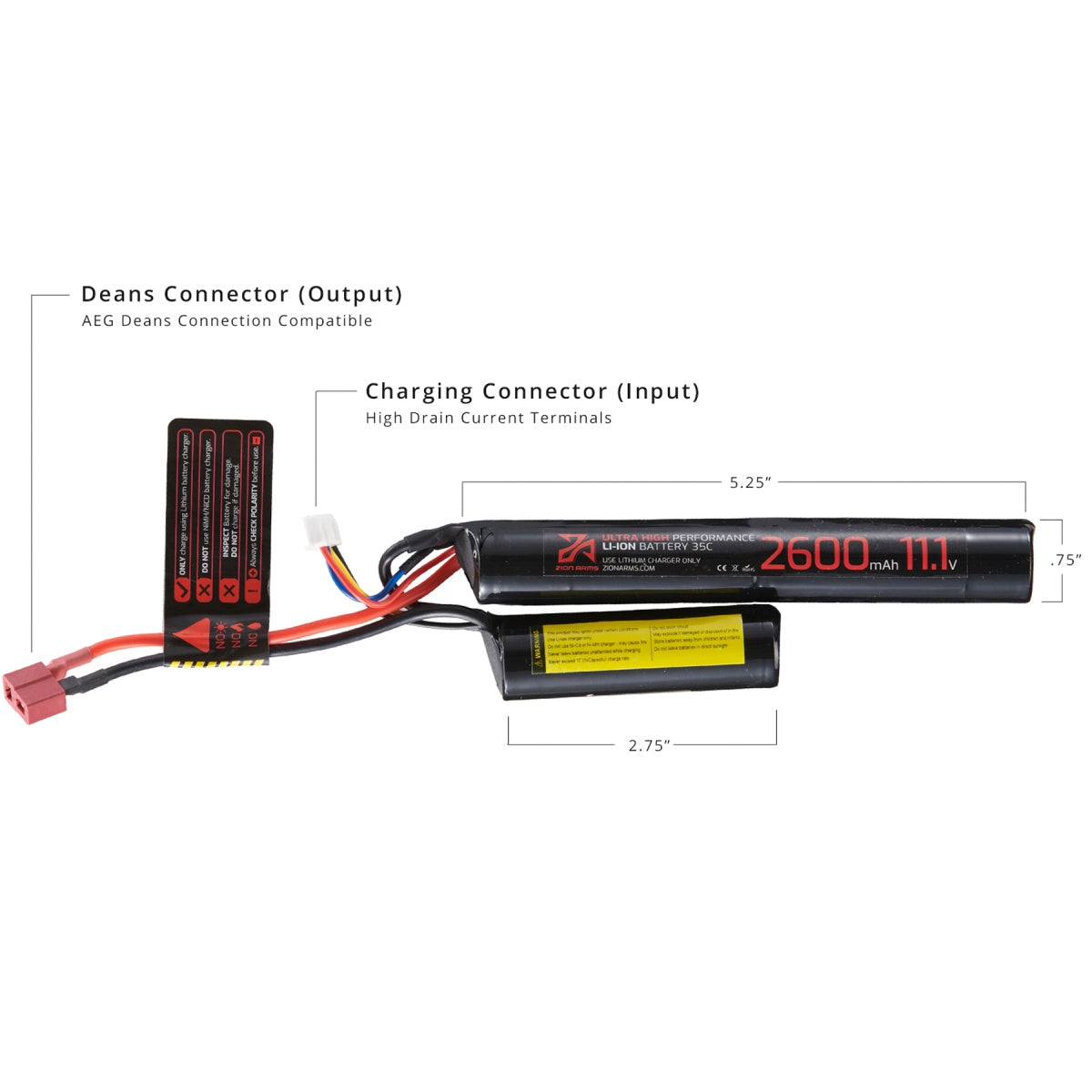 Zion Arms 11.1v 2600mAh Lithium-Ion Nunchuck Battery (Deans Connector)