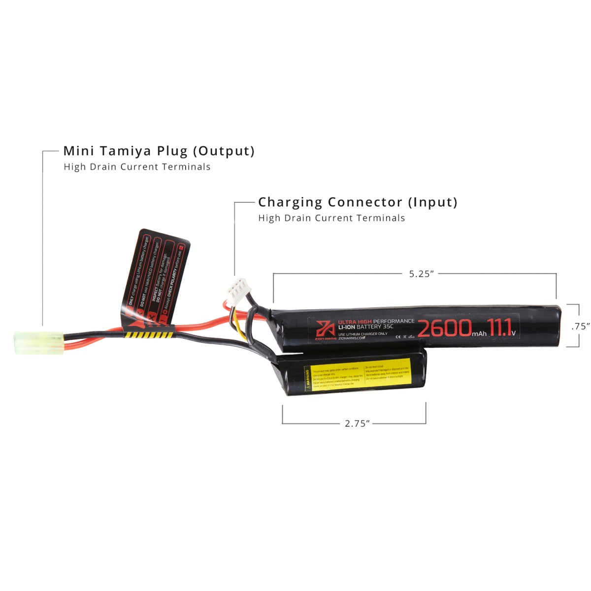 Zion Arms 11.1v 2600mAh Lithium-Ion Nunchuck Battery (Tamiya Connector)